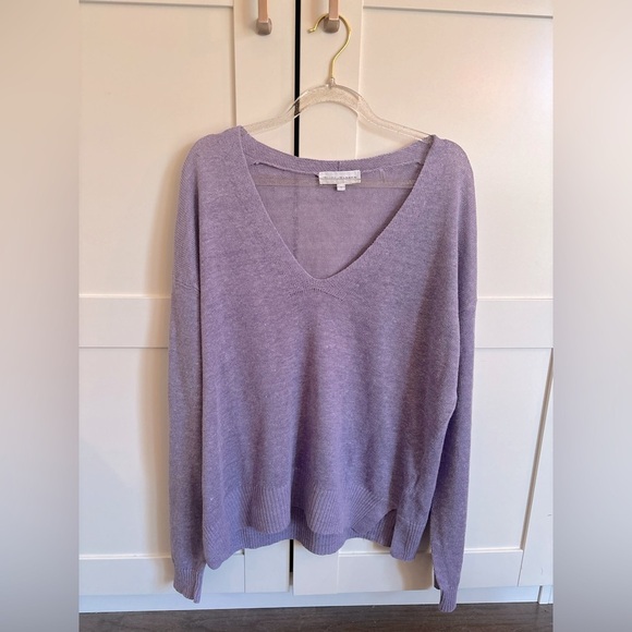 White + Warren Purple Linen Lightweight Sweater - Size large v neck casual